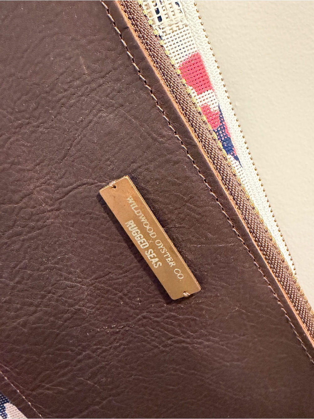 Wildwood oyster Co & Rugged Seas collab Brown Leather Wristlet Clutch